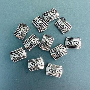 Silver Alloy Metal Bali Tibetan Style 3 Hole Spacer Beads Rectangular 11 pc